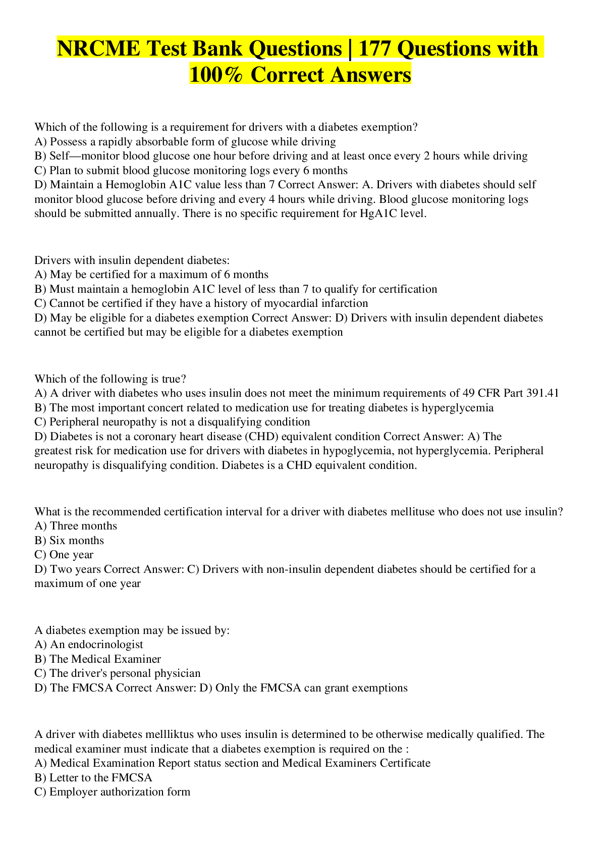 Preview image for NRCME Test Bank Questions | 177 Questions with 100% Correct Answers